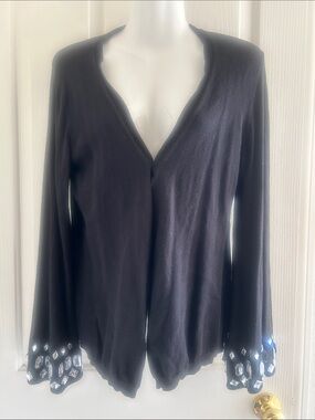 Cache Black Open-Front Cardigan with Jeweled Cuff Detail